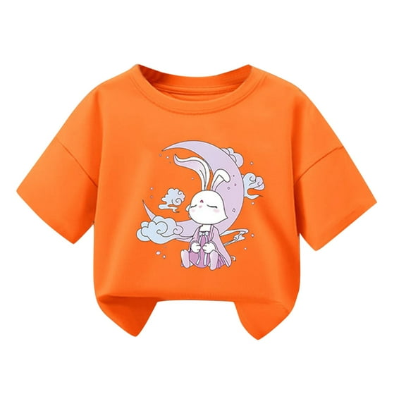 Rohuuque Baby Boys Girls Short Sleeve T-Shirts Toddler Summer Thin Rabbit Graphic Crewneck Tees Tops 7 Years Orange