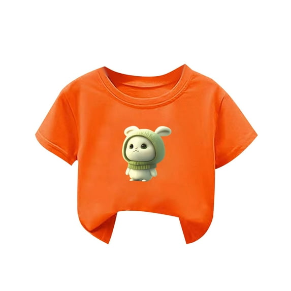 Rohuuque Baby Boys Girls Short Sleeve T-Shirts Toddler Summer Thin Rabbit Graphic Crewneck Tees Tops 7 Years Orange