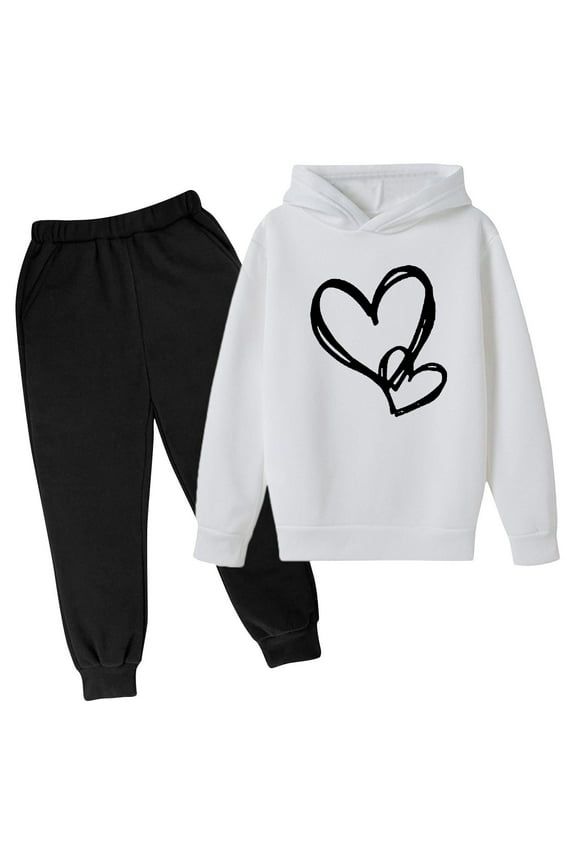 Rohuuque Baby Clothes for Girls Boys Solid Color Hoodie and Sweatpants Outfit Toddler Sweatsuit With Love Print 4 Years White