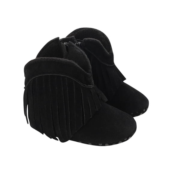 Lovskoo Baby Girls Boots with Tassels Infants Soft Sole Shoes Toddler Zipper Short Bootie 11 Black