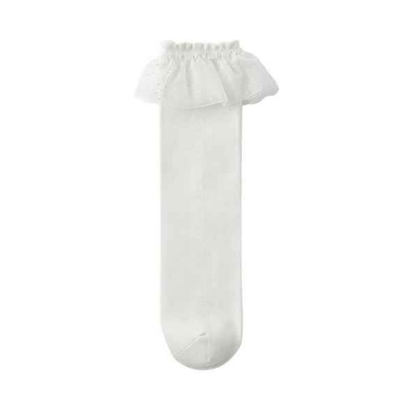 Rohuuque Baby Girls Knee High Socks Non Slip Toddler Stockings Cotton Bow Ruffle Newborn Long Socks Infant Tube Dress Socks 3 Years White