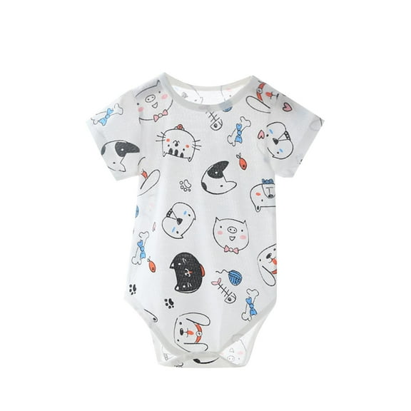 Rohuuque Baby Outfit Romper Newborn Girls Boys Short Sleeved Cotton Clothes Babies Gift Infant Rabbit Printed Bodysuit Thin Climbing Clothing 4 Months White