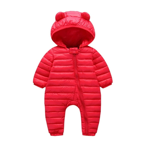 Gpaecead Baby Winter Hooded Jacket,Solid Color Long Sleeved Casual Onesies Outwear Outfits 9 Months Red