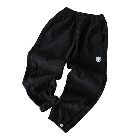 Rohuuque Boy's Elastic Waist Loose Corduroy Pants Casual Warm Solid Color Sweatpants with Pockets 9 Years Black