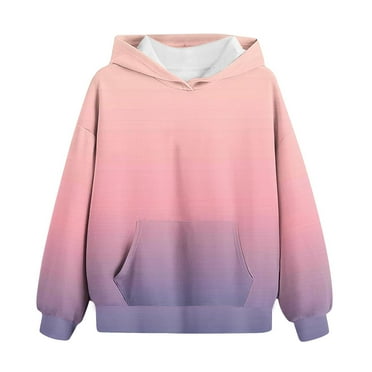 YanQiao Boys Girls Casual Sweatshirts,Long Sleeve Hoodies Gradient Color Loose Pocket Sweatshirt Tops 7 Years Pink