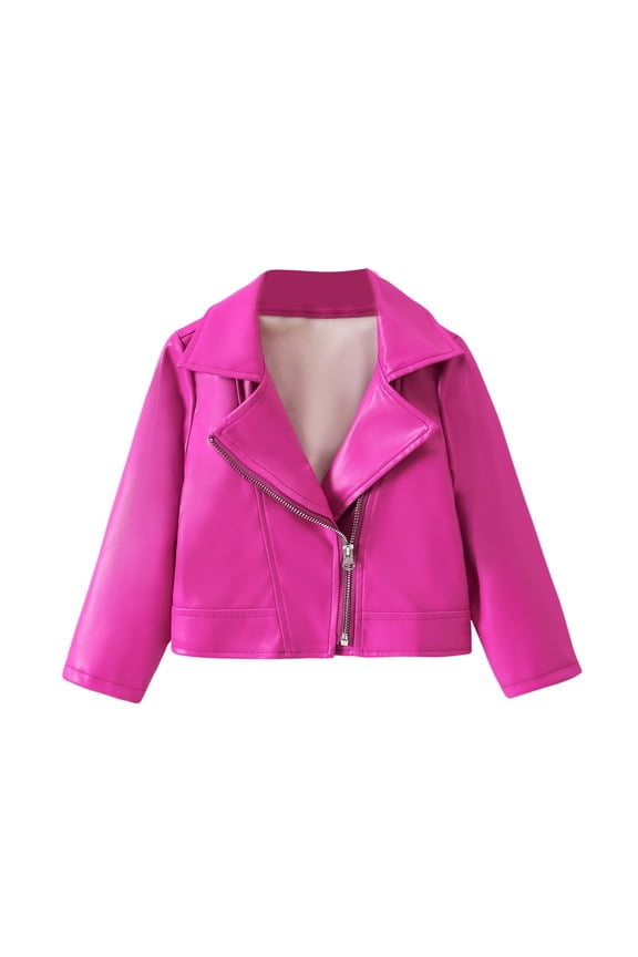 Lovskoo Boys Girls Leather Jackets For Toddler Kids Zipper Coats Outwear 7 Years Hot Pink