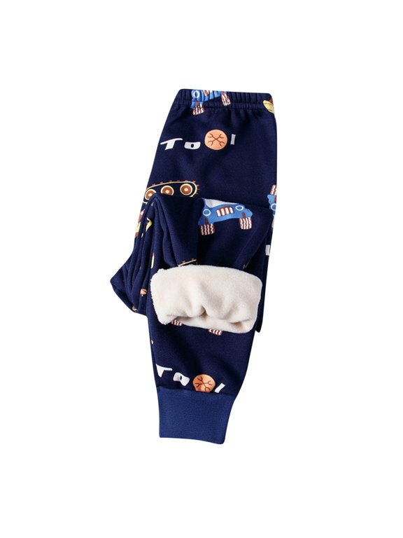 Lovskoo Boys Girls Warm Thick Pants, Youth Soft Cotton, Kids Basic Casual Pants with Pockets and Cartoon Print 5 Years Blue