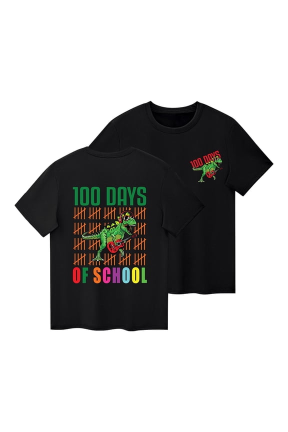 Rohuuque Boys' Short-Sleeve T-Shirts Crewneck Cotton Casual School Dinosaur Printed Graphic Summer Tops Tee 4 Years Black