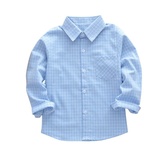 Rohuuque Children Long Sleeved Shirts Kids Plaid Button Down Shirt Casual Blouse Tops Fall Winter Clothes 4 Years Light Blue