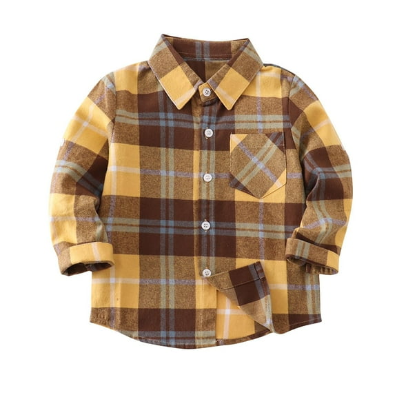 Rohuuque Children Long Sleeved Shirts Kids Plaid Button Down Shirt Casual Blouse Tops Fall Winter Clothes 4 Years Yellow