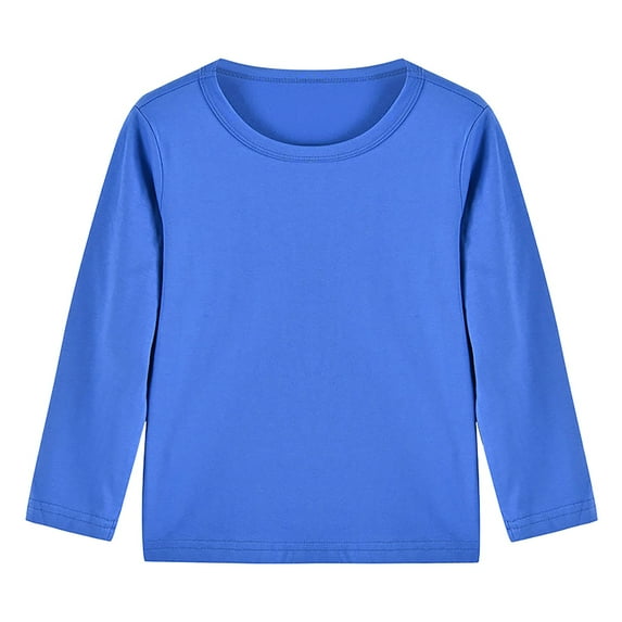 Rohuuque Children Sweatshirts Pullover Crewneck Winter Long Sleeve Solid Color Tops Shirts 3 Years Blue