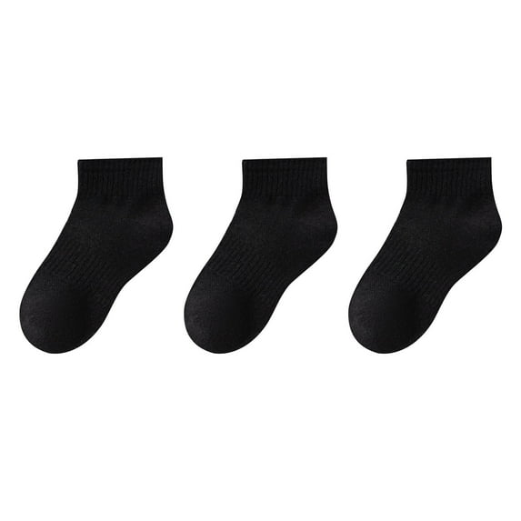 Rohuuque Children's 3PC Boys And Girls Student Solid Color Cotton Short Tube Socks Sports Socks Sweat Absorbing And Odor Proof Socks 3 Years Black