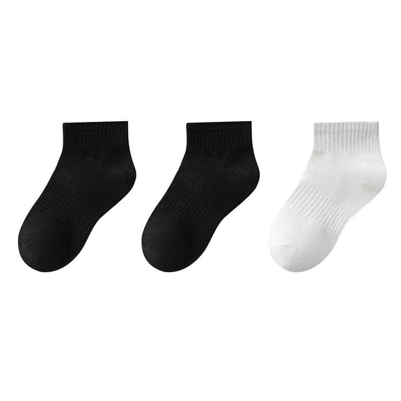 Rohuuque Children's 3PC Boys And Girls Student Solid Color Cotton Short Tube Socks Sports Socks Sweat Absorbing And Odor Proof Socks 6 Years Gray