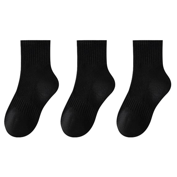 Lovskoo Children's 3PC Boys And Girls Student Solid Color Cotton Stockings Sports Socks Sweat Absorbing And Odor Proof Socks 9 Years Black