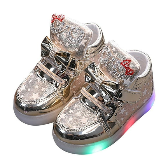 Gpaecead Children's Casual Shoes Boys Breathable Non-Slip Light Sneakers Unisex Luminous Sneakers for Girls Sport Running Shoes 12 Months Gold