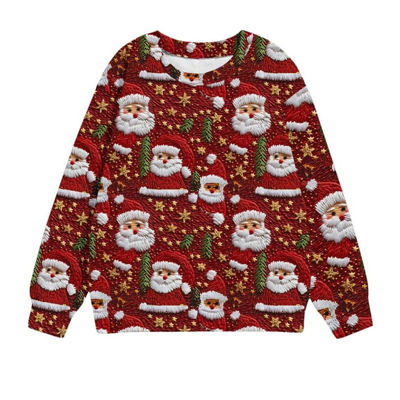 Rohuuque Children's Christmas Long Sleeve Roundneck Sweatshirt Casual Solid Color Sweatshirts Pullover for Kids & Teens 2 Years Red