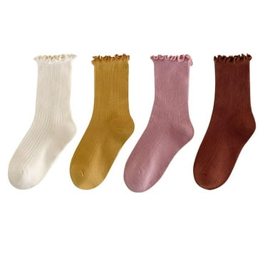 YanQiao Children's Girls4PC Stacked Socks Cotton Mid Tube Socks Baby Socks Children's Socks 3 Years Beige
