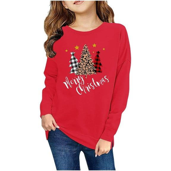 Rohuuque Children's Long Sleeved Sweatshirt,Christmas Printed Round Neck Top Suitable For Both Boys And Girls 5 Years Red