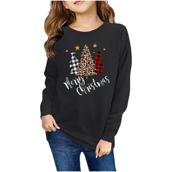 Rohuuque Children's Long Sleeved Sweatshirt,Christmas Printed Round Neck Top Suitable For Both Boys And Girls 9 Years Black