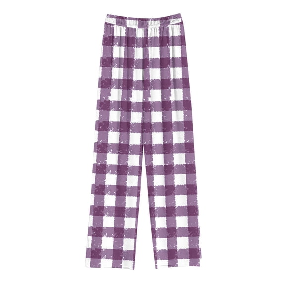 Lovskoo Children's Straight Leg Pants,Long Wide Pants Casual Outerwear Pant With Grid Print 8 Years Purple