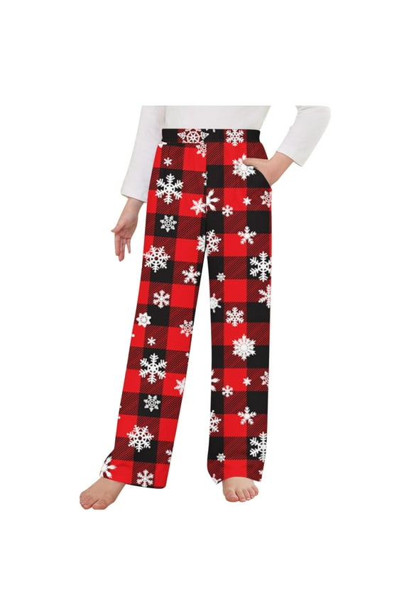 Rohuuque Children's Straight Leg Pants,Long Wide Pants Casual Outerwear Pant With Grid Print 9 Years Red