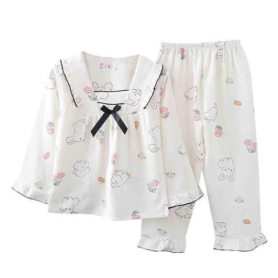 Gpaecead Cute Girls' Fashion Outfit Set for Kids: Long Sleeve Bowtie Top Paired with Loose Wide Leg Pants and Playful Cartoon Print 2 Years Multicolor
