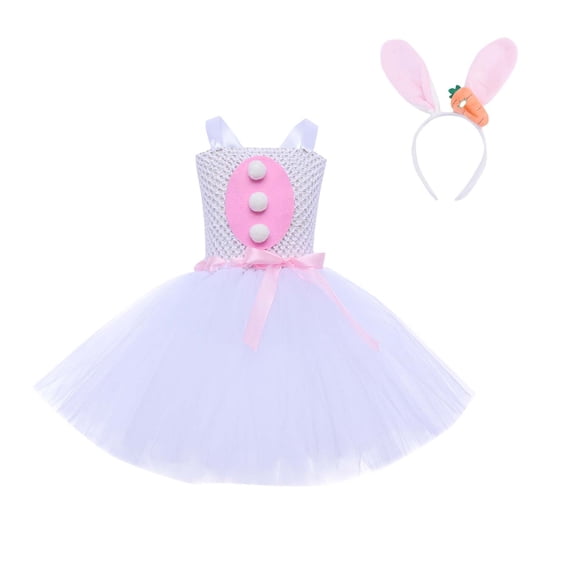 Gpaecead Easter Dresses for Girls Lovely Performance Bunny Princess Dresses with Rabbit Hairband Two Piece Set 3 Years White