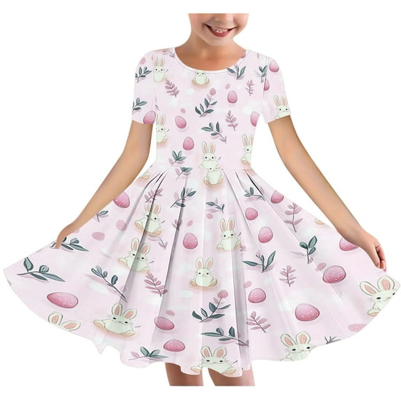Gpaecead Easter Dresses for Girls Toddler Easter Eggs & Bunny Princess Party Dress Birthday Wedding Summer Dresses Multicolor 5-6 Years