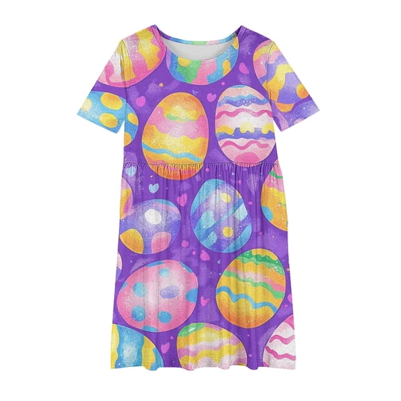 Gpaecead Easter Dresses for Girls Toddler Easter Eggs & Bunny Princess Party Dress Birthday Wedding Summer Dresses Purple 13 Years