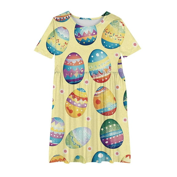 Gpaecead Easter Dresses for Girls Toddler Easter Eggs & Bunny Princess Party Dress Birthday Wedding Summer Dresses Yellow 13 Years