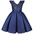 thumbnail image 1 of YanQiao Elegant Girls Dress Satin Sleeveless Floral Embriodery Party Gowns 9-10 Years Navy, 1 of 9