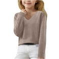 thumbnail image 1 of YanQiao Girl's Oversized V-Neck Fall Sweaters Kids Long Sleeve Knit Pullover Shirts 11 Years Khaki, 1 of 7