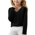 thumbnail image 1 of Rohuuque Girl's Oversized V-Neck Fall Sweaters Kids Long Sleeve Knit Pullover Shirts 7 Years Black, 1 of 6