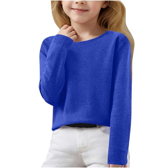 Lovskoo Girl's Oversized V-Neck Fall Sweaters Kids Long Sleeve Knit Pullover Shirts 7 Years Blue