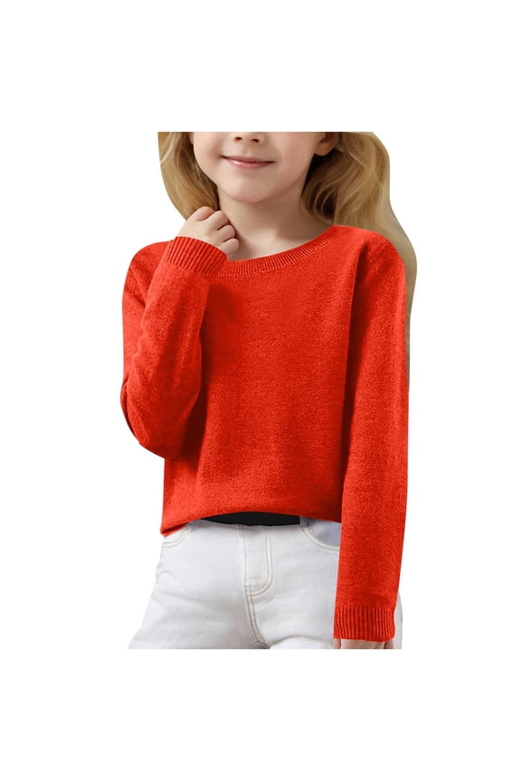 Rohuuque Girl's Oversized V-Neck Fall Sweaters Kids Long Sleeve Knit Pullover Shirts 7 Years Orange