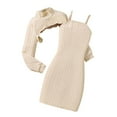thumbnail image 1 of Rohuuque Girl's Stylish 2-Piece Outfit: Solid Color Bodycon Dress & Long Sleeve Top 9 Years Khaki, 1 of 7