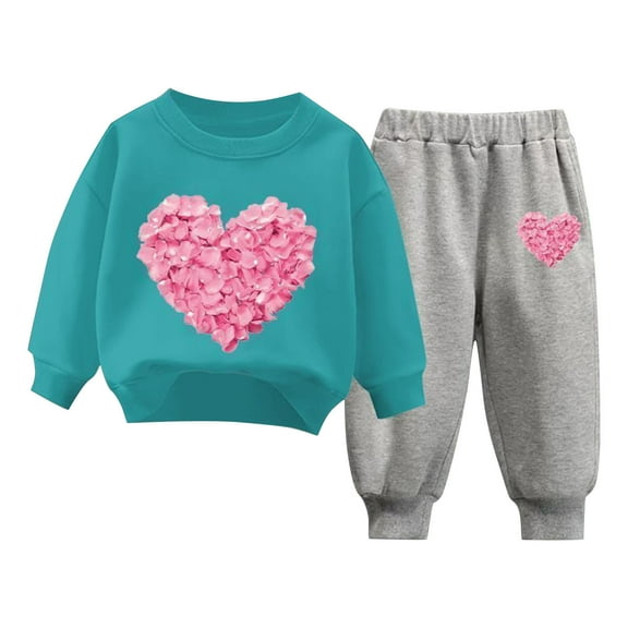 Rohuuque Girls 2 Piece Sweatsuits Toddler Girls Heart Print Shirts and Pants Set Girl Clothes Fall Sets 4 Years Mint Green