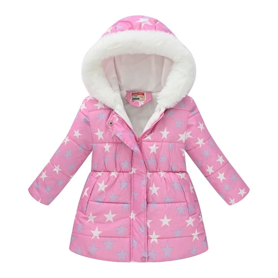 Lovskoo Girls And Boys Winter Coats Heavyweight Hooded Jacket Kid Snow Outwear Cotton Coats 7 Years Pink