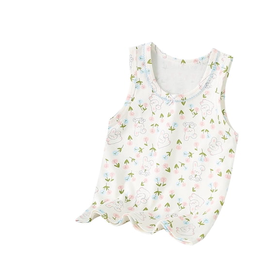 Lovskoo Girls' Camisole Undershirts - Children's Rabbit Printed Round Neck Cami Tank Tops for Casual Comfort 3 Years White