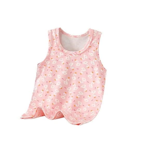 Rohuuque Girls' Camisole Undershirts - Children's Swan Printed Round Neck Cami Tank Tops for Casual Comfort 3 Years Pink