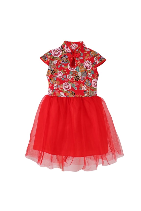 Gpaecead Girls Chinese Cheongsam Tutu Dresses Retro Embroidery Princess Dresses 4 Years Red