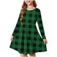 thumbnail image 1 of YanQiao Girls Christmas Dress,Long Sleeve Stretchy Round Neck Skirt With Grid Pattern Print 5 Years Army Green, 1 of 5