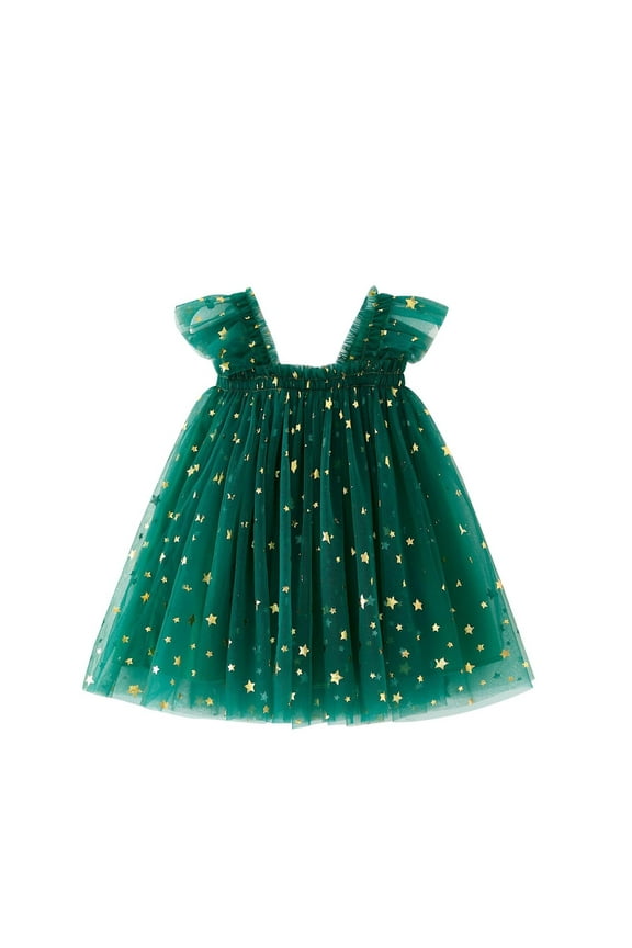 Rohuuque Girls Christmas Dress Suspender Mesh Layered Princess Dresses 1 Years Green