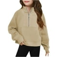 thumbnail image 1 of Rohuuque Girls Half Zipper Sweatshirts High Neck Fall Pullover Tops for Teen Girls Long Sleeve Sweater Clothes Thumb Hole 6 Years Khaki, 1 of 4