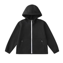 Rohuuque Girls Hooded Softshell Jacket,Kids Lightweight Waterproof Hooded Raincoats Windbreakers,Outdoor Hiking Coat 7 Years Black