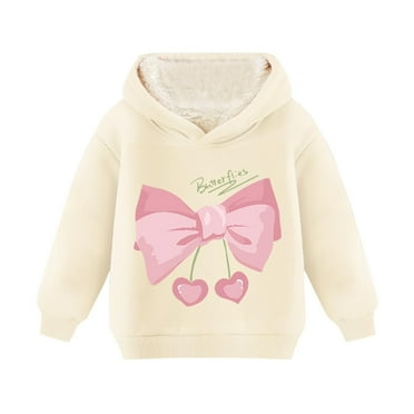 YanQiao Girls Hoodie Sweatshirt Long Sleeve Bow Print Pullover Tops with Pockets for Toddler Kids 6 Years Beige