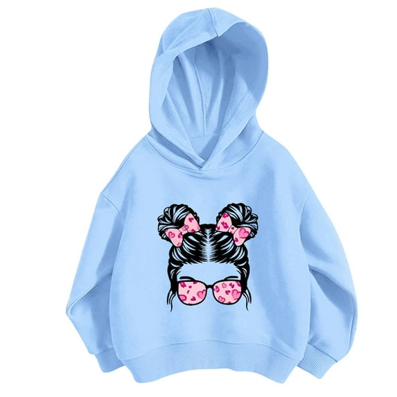 Rohuuque Girls Hoodie Sweatshirt,Long Sleeve Roundneck Cartoon Print Sweatshirts for Kids & Teens 4 Years Blue