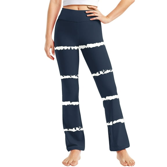 Gpaecead Girls' Leggings Cross Stripe Pants Color Block Soft Stretchy High Waisted Pants for Kids Child Yoga Dance 8 Years Navy