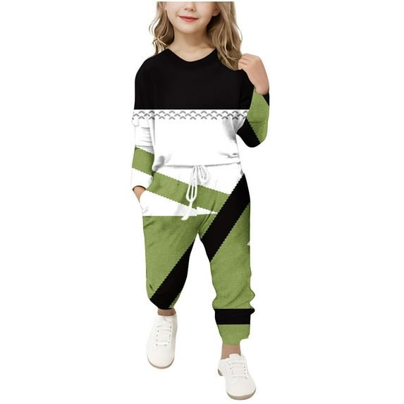 Gpaecead Girls' Long Sleeve Printed Tops & Slim Pants 2-Piece Clothing Set 6 Years Green