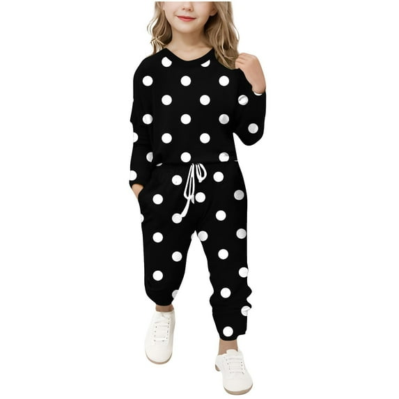 Gpaecead Girls' Long Sleeve Speckles Tops & Slim Pants 2-Piece Clothing Set 8 Years Black